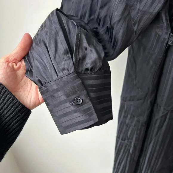 Aritzia Wilfred Silk Striped Mini Dress Navy Blue Tie Waist Long Sleeve Size L - Picture 11 of 15